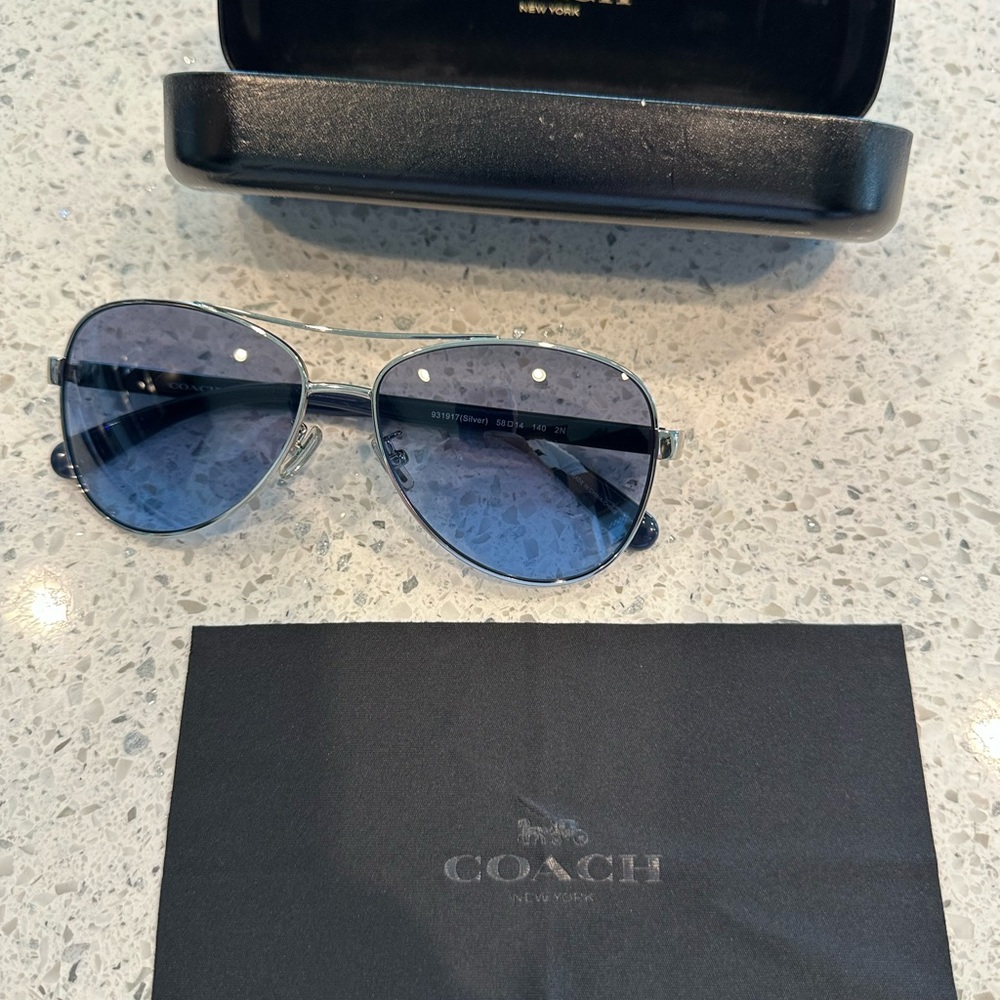 Coach HC7077 L1015 Silver with Light Blue Gradient lenses